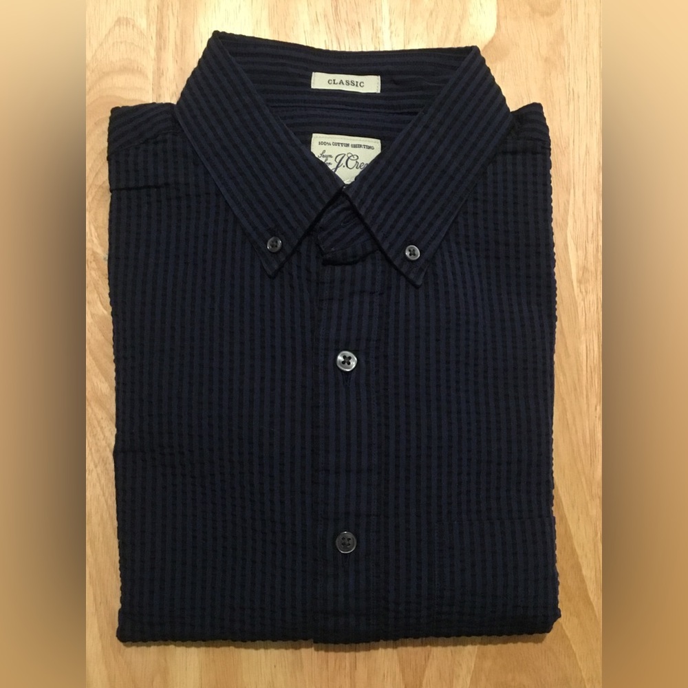 J. Crew Seersucker Shirt in Navy (Small)